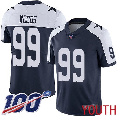 Youth Dallas Cowboys Limited Navy Blue Antwaun Woods Alternate 99 100th Season Vapor Untouchable Throwback NFL Jersey